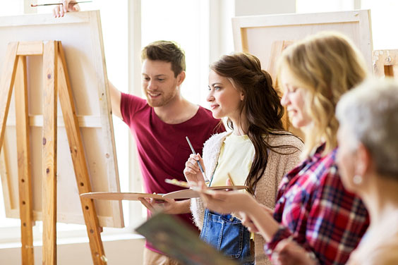 Art Students Painting at an Art School