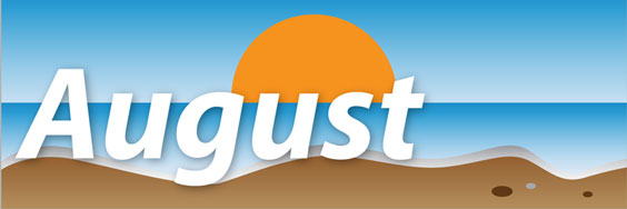 August Banner with a Blue Sky over a Sandy Beach