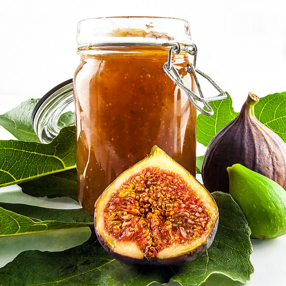 Bottled Fig Conserve with Figs and Leaves