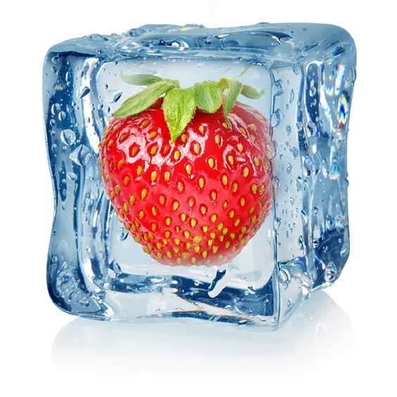 Ice Cube with Embedded Strawberry
