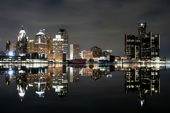 Downtown Detroit - Nighttime Reflections