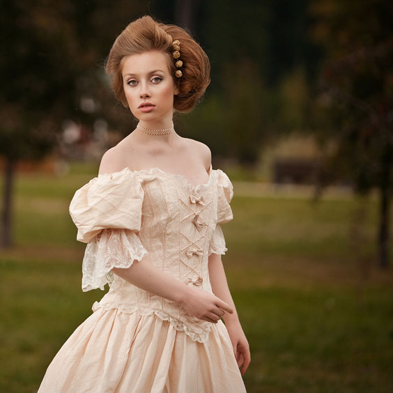 Woman Wearing a Stylish Vintage Dress