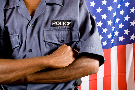 Policeman and United States Flag