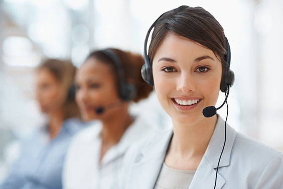 Young Woman Wearing a Telephone Headset