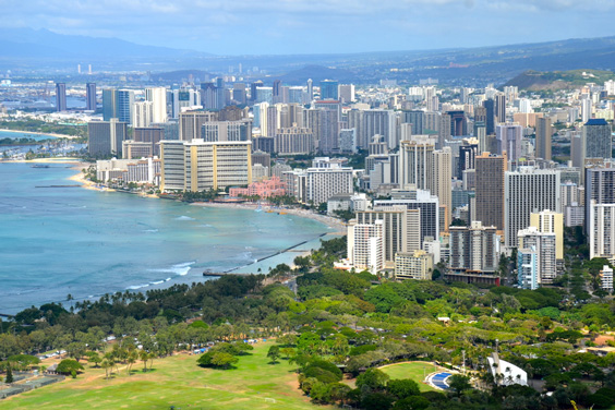 Honolulu, Hawaii Skyline near Waikiki Beach