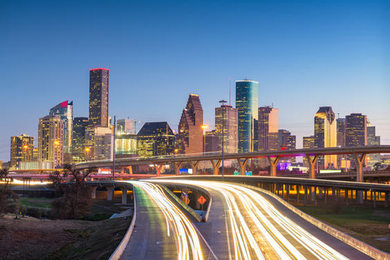 Houston, Texas Skyline and Highway Intersection