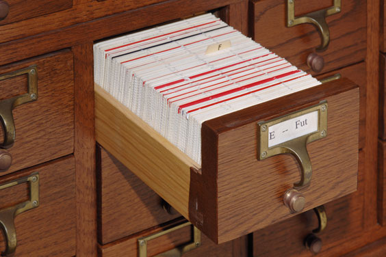 Index Cards in a Library Card Catalog