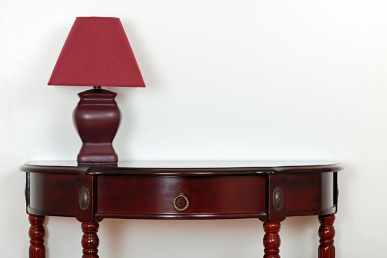 Table Lamp with a Red Lampshade