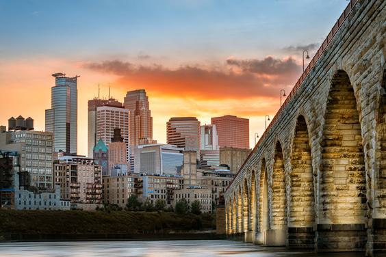 Minneapolis, Minnesota Skyline with Stone Arch Bridge