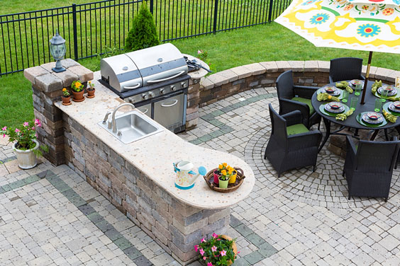 Paved Patio with Kitchen and Table