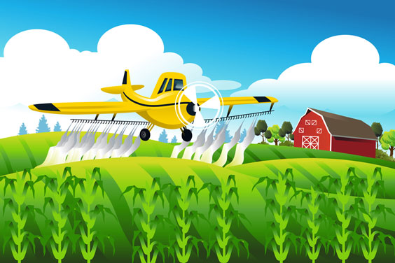 Yellow Crop Duster over a Field