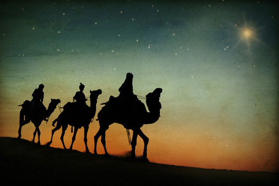 Three Wise Men Following a Star to Bethlehem