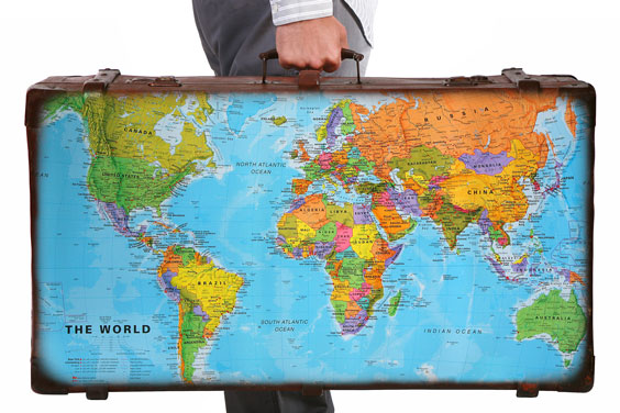 Travel Suitcase with World Map