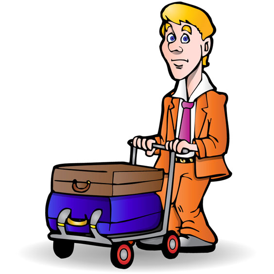 Traveler with Luggage Cart