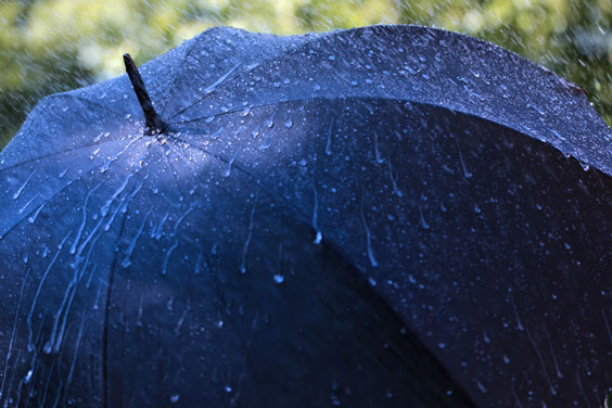 Rain Falling on a Blue Umbrella